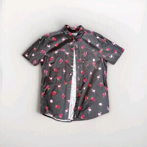 360 Surf Men's XL Short Sleeve Button Up Shirt Black/Strawberries/Flamingos xl